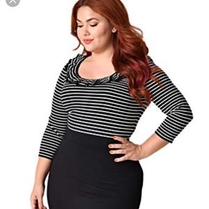 Hell Bunny 3/4 sleeve b&w stripe top NWOT